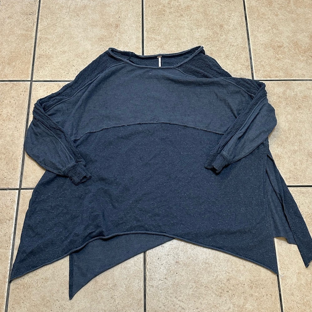 Free People Navy Asymmetric Hem Pullover